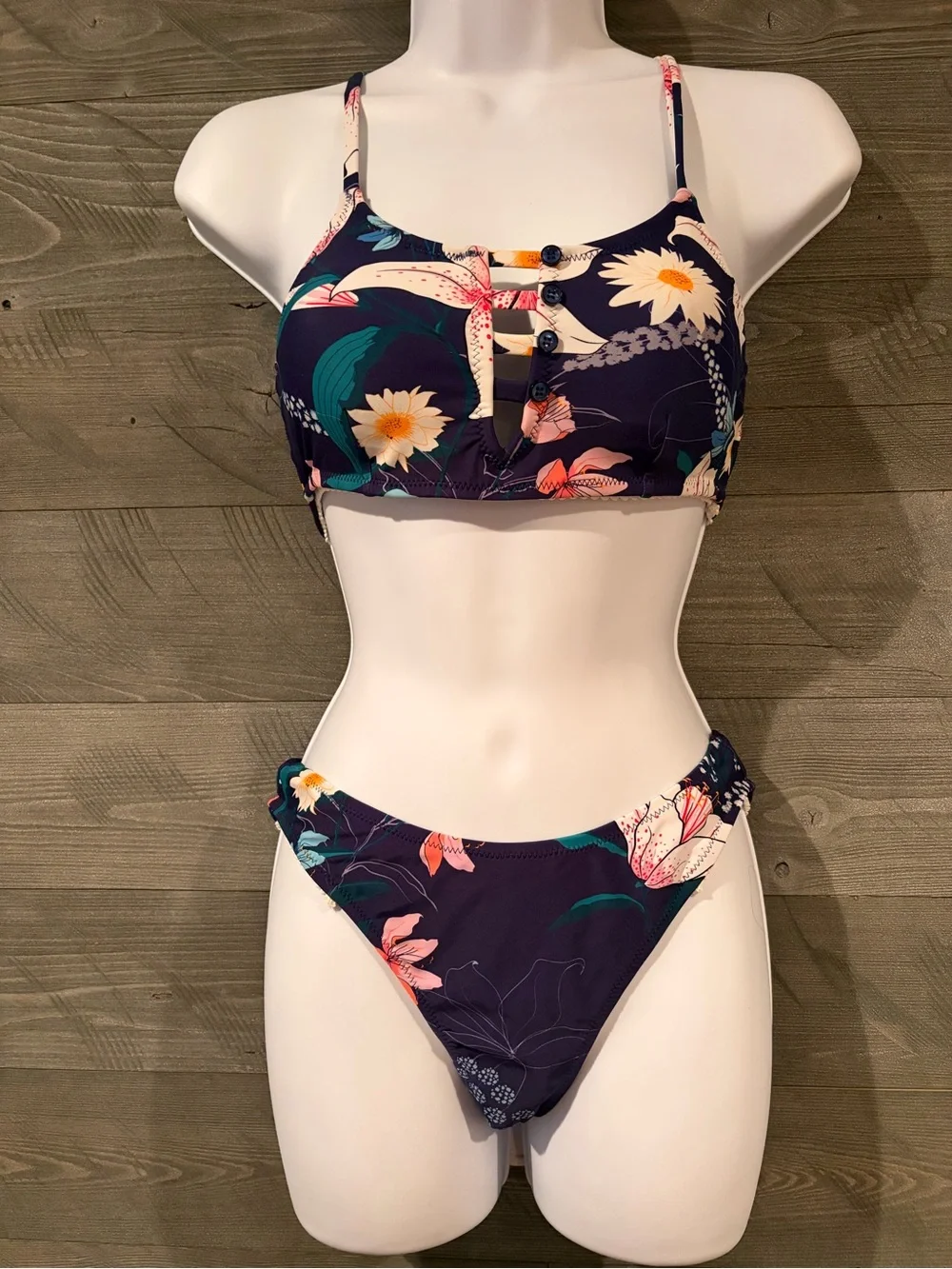 Cupshe Navy Floral Two-Piece Bikini with Pink & Yellow Accents